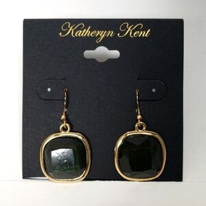 Katheryn Kent Gold‑Tone Dark Green Stone Drop Earrings • Elegant Fashion Jewelry